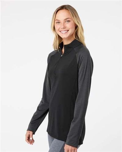 Women's Stripe Block Quarter-Zip Pullover - A521 image thumbnail
