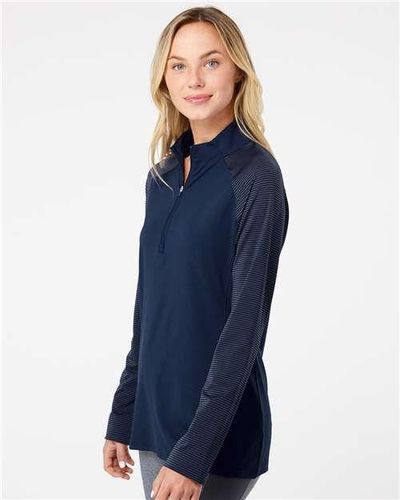 Women's Stripe Block Quarter-Zip Pullover - A521 image thumbnail