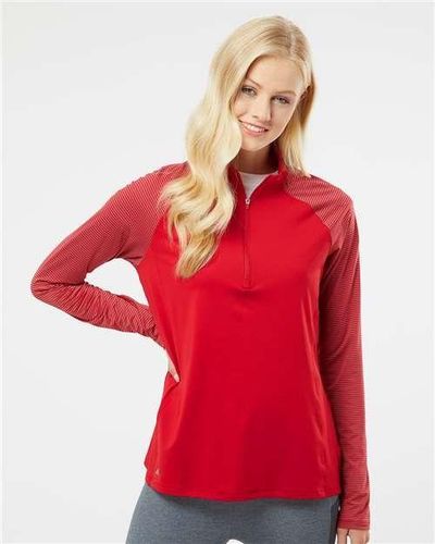 Women's Stripe Block Quarter-Zip Pullover - A521 image thumbnail