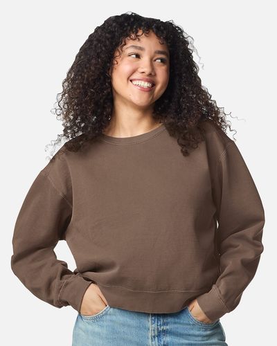 Women's Garment-Dyed Mid-Length Crewneck Sweatshirt - 1566L image thumbnail