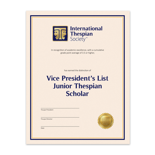 Jr. Thespian Vice President List Scholar Certificate (Pack of 5) image thumbnail