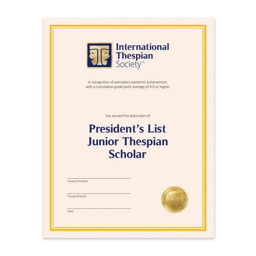Jr. Thespian President List Scholar Certificate (Pack of 5)  image thumbnail