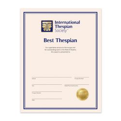 Image of Best Thespian Certificate (Pack of 5)