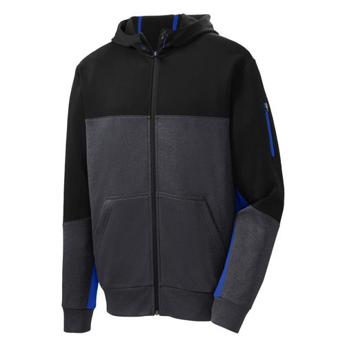 Sport-Tek Men's Tech Fleece Colorblock Full-Zip Hooded Jacket image thumbnail