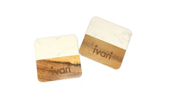 Image of Marble and Wood Square Coaster Set (Set of 2)