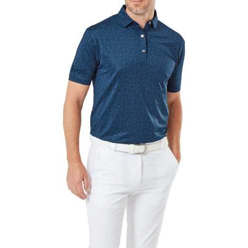 Men's Navy Painted Floral Lisle Polo image thumbnail