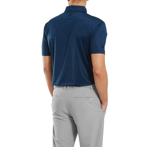 Men's Navy Painted Floral Lisle Polo image thumbnail