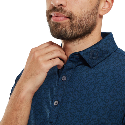 Men's Navy Painted Floral Lisle Polo image thumbnail