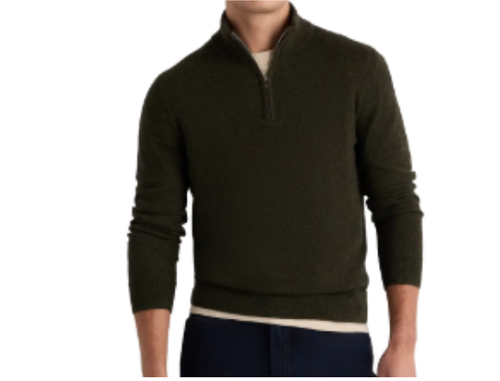 Quince Men's Olive Cashmere Quarter Zip Sweater image thumbnail