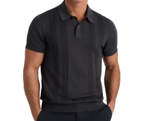 Quince Men's Charcoal Cotton-Silk Ribbed Sweater Polo image thumbnail