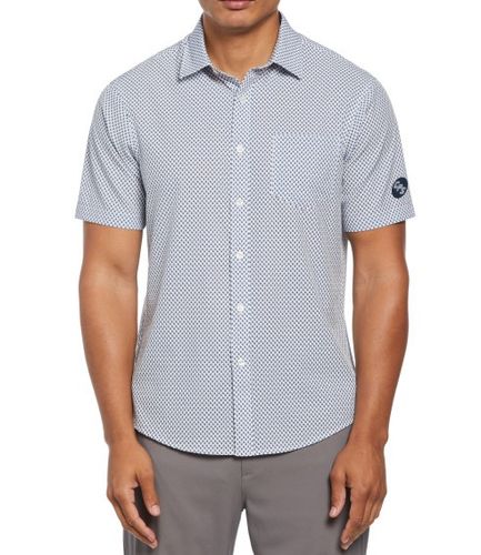 Men's White/Blue Short Sleeve Performance Button Down image thumbnail