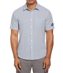 Image of Men's White/Blue Short Sleeve Performance Button Down
