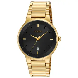 Image of Mens Quartz Gold-Tone Watch, Black Dial