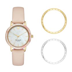 Image of Kate Spade Ladies Morningside Top Ring Leather Watch, Mother-of-Pearl Dial