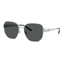 Image of Tory Burch Womens Miller Metal Square Sunglasses, Silver/Dark Grey, Size 56 frame