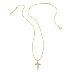 Image of Kendra Scott Gold Cross Pendant Necklace White CZ
