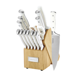 Image of Cuisinart Triple Rivet 15-Piece Knife Block Set, White/Stainless