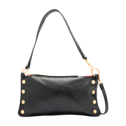 Image of Hammitt Kyle Leather Shoulder Bag Black/Brushed Gold Red Zip