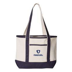 Image of SMALL DELUXE TOTE NATURAL NAVY