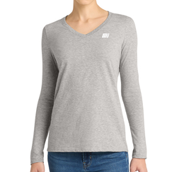 Image of PREORDER-Ladies' Long Sleeve V-Neck Tee in Light Heather Grey
