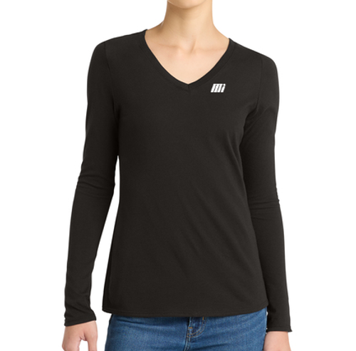 PREORDER-Ladies' Long Sleeve V-Neck Tee in Black image thumbnail