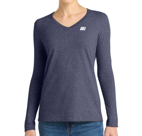 PREORDER-Ladies' Long Sleeve V-Neck Tee in Heathered Navy image thumbnail