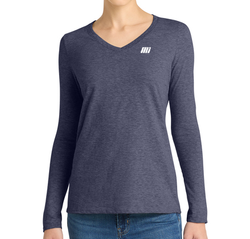 Image of PREORDER-Ladies' Long Sleeve V-Neck Tee in Heathered Navy