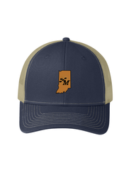 Image of Snapback Trucker Cap - Indiana Faux Leather Patch Navy