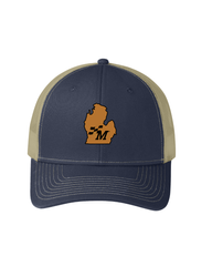 Image of Snapback Trucker Cap - Michigan Faux Leather Patch Navy