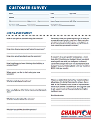 Image of Customer Survey - Sunrooms (100 Per Pack)