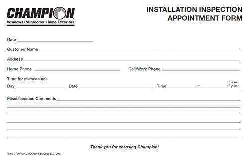 Installation Inspection Appointment Form (500 per pack) image thumbnail