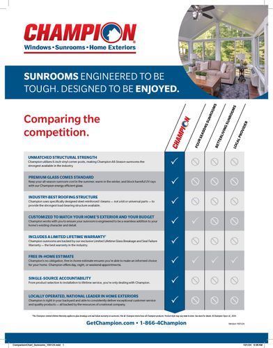 Comparison Chart Sunroom (50 per pack) image thumbnail