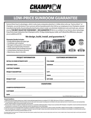 Low Price Sunroom Guarantee (100 Per Pack) image thumbnail