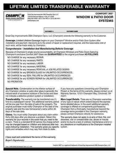 Window Warranty (500 per pack) image thumbnail