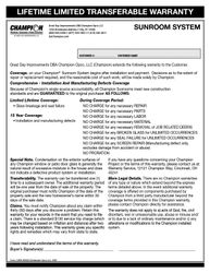 Image of Sunroom Warranty (500 per pack)