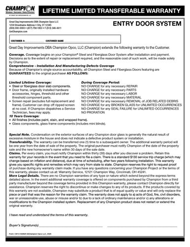 Entry Door Warranty (500 per pack) image thumbnail