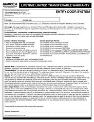 Image of Entry Door Warranty (500 per pack)