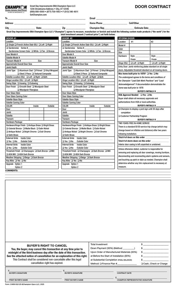 Door Contract PACKET 100 per pack primary image