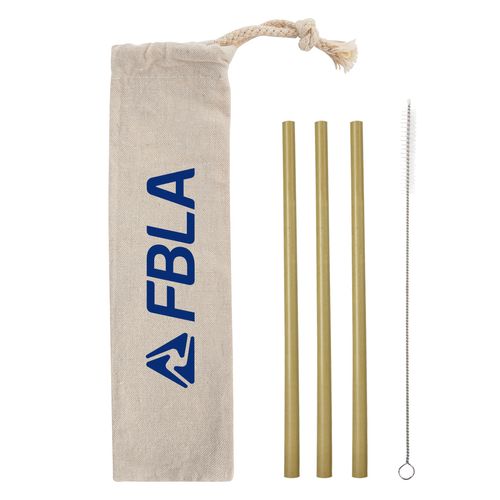 3 Pack Bamboo Straw Kit in Cotton Pouch image thumbnail