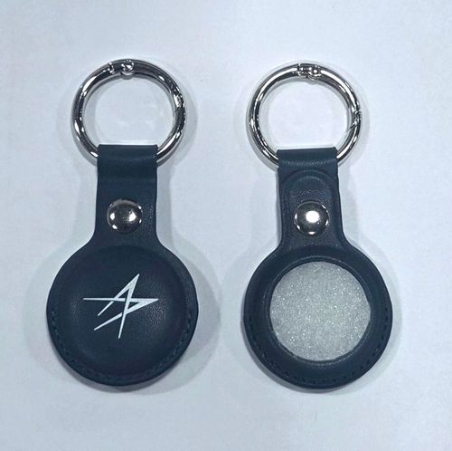 Navy Leather Tag Holder w/ Snap Button & Keyring image thumbnail