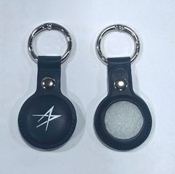 Image of Navy Leather Tag Holder w/ Snap Button & Keyring