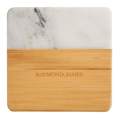 White Marble And Wood Coaster Set image thumbnail