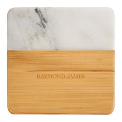 Image of White Marble And Wood Coaster Set