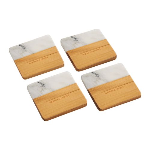 White Marble And Wood Coaster Set image thumbnail