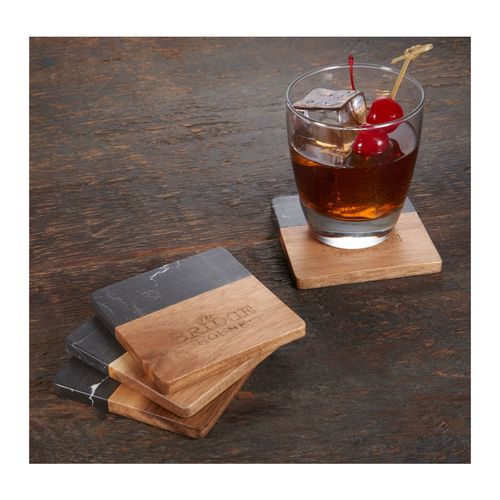 Black Marble and Wood Coaster Set image thumbnail