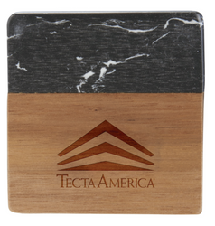 Image of Black Marble and Wood Coaster Set