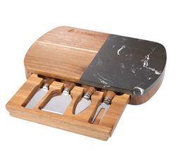 Image of Black Marble Cheese Board Set with Knives