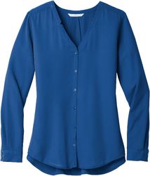 Image of Ladies Long Sleeve Button Front Blouse (D)