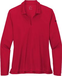 Image of Ladies Nike Dri-Fit Micro Pique Long Sleeve Polo (RED)