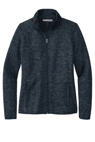 Ladies' Navy Heather Sweater Fleece Full Zip image thumbnail